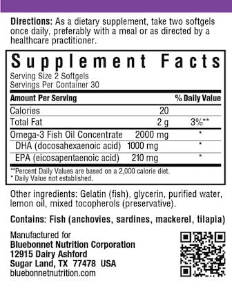 Bluebonnet Omega-3 Fish Oil Brain Health*