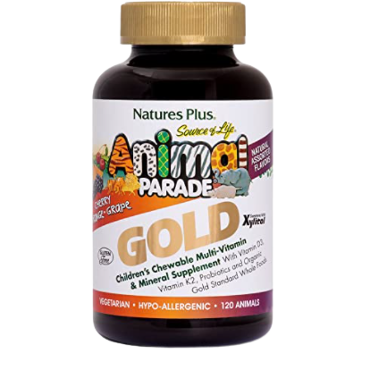 Nature's Plus Animal Parade Gold Multi Sugar Free Chewable with 500 IU D3 Cherry Flavor
