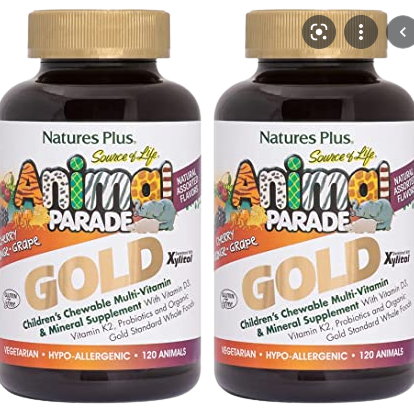 Nature's Plus Animal Parade Gold Multi Sugar Free Chewable with 500 IU D3 Cherry Flavor