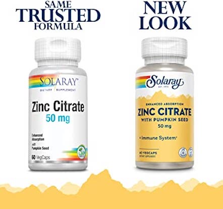 Solaray Citrate de zinc avec pépins de courge 50 mg