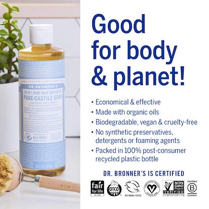 Savon de Castille pur bébé sans parfum du Dr. Bronner