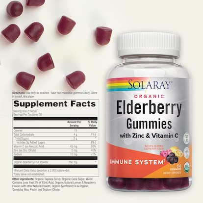 Solaray Organic Elderberry Gummies w/ Zinc & Vitamin C