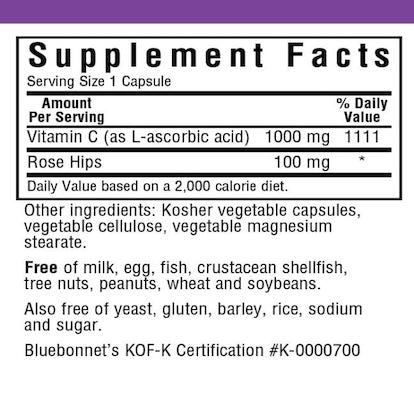 Bluebonnet Vitamine C-1000 mg et Cynorrhode