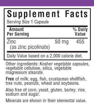 Bluebonnet Picolinate de Zinc 50 mg