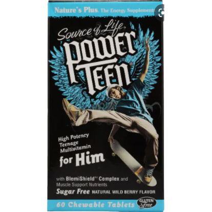 Nature's Plus PowerTeen For Him- Multivitamin Chewable Wild Berry
