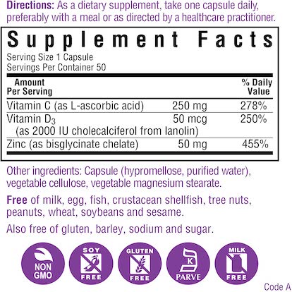 Bluebonnet Vitamine C, D3 et Zinc