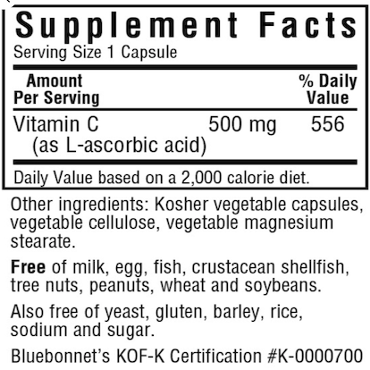 Bluebonnet Vitamine C – 500 mg